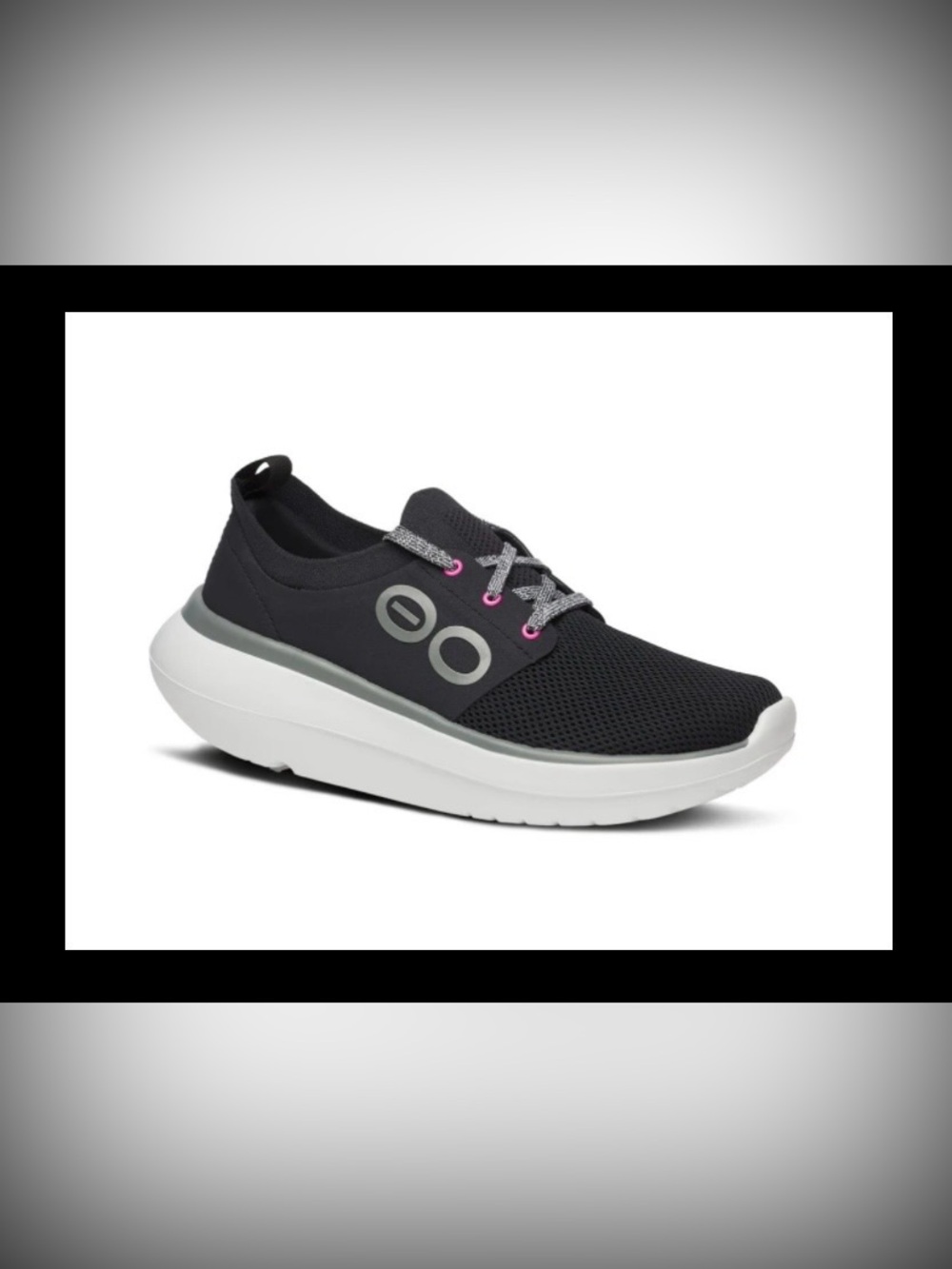 OOFOS OOmy Stride Running Recovery Black White Sneakers Shoes-Womens 9.5